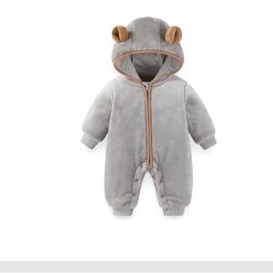 Cozy Gray Kids Footie with Bear Ears